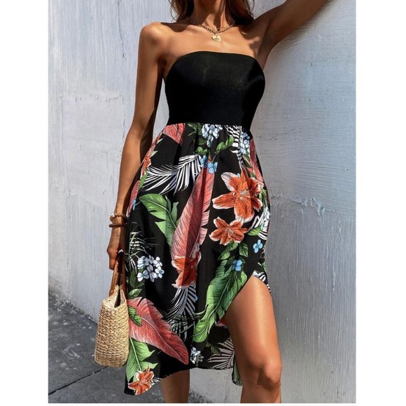 Boho Floral Print Tulip Hem Tube Dress - Picture 3 of 10